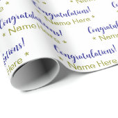 Personalisiert Blauer Glückwunsch Goldener Name, W Geschenkpapier (Rolleneckpunkt)