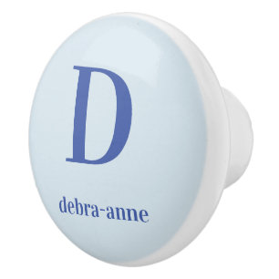 Personalisiert blauer Knopf mit dunkelblauem Text Keramikknauf