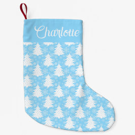 Personalisiert Blauer Winter Weihnachtsbaum Schnee Kleiner Weihnachtsstrumpf
