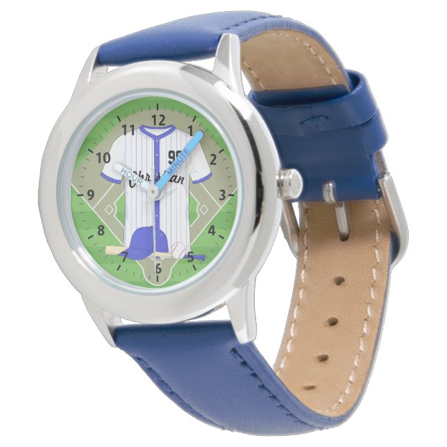 Personalisiert-blaues Baseball Armbanduhr (Schrägansicht)