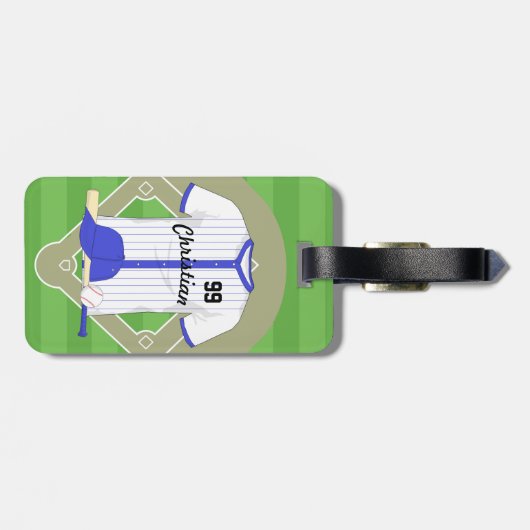 Personalisiert-blaues Baseball Gepäckanhänger (Rückseite horizontal)