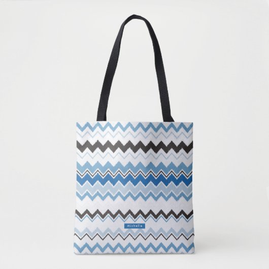 Personalisiert-blaues Ikat Zickzack Pattern Brides Tasche (Vorderseite)