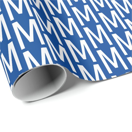 Personalisiert-blaues Monogramm Geschenkpapier (Rolleneckpunkt)