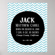 Personalisiert-blaues Zickzack Geburtsposter