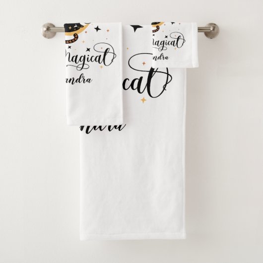 Personalisiert Bleibe Zauberkatzen Badhandtuch Set (Insitu)