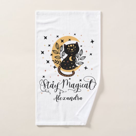 Personalisiert Bleibe Zauberkatzen Badhandtuch Set (Handtuch)