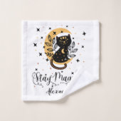 Personalisiert Bleibe Zauberkatzen Badhandtuch Set (Waschlappen)