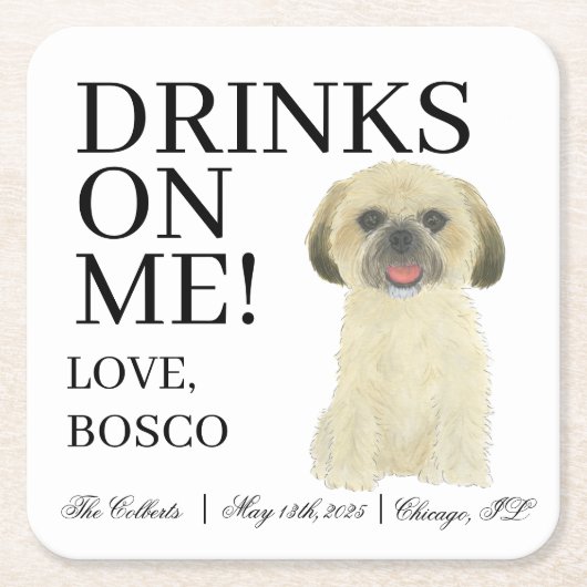 Personalisiert Blonce Tan Golden Shih Tzu Wedding Rechteckiger Pappuntersetzer (Vorderseite)