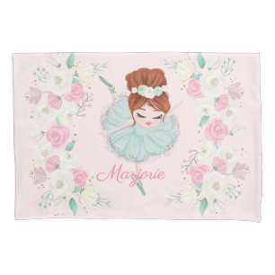 Personalisiert Blonde Ballerina Pink Blumenkissen  Kissenbezug
