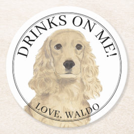 Personalisiert Blonde Tan Cocker Spanel Hund Hochz Runder Pappuntersetzer