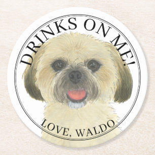 Personalisiert Blonde Tan Gold Shih Tzu Dog Weddin Runder Pappuntersetzer