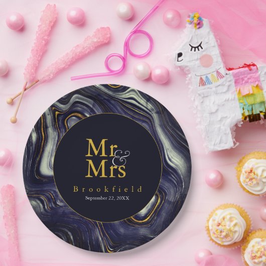 Personalisiert Blue Agate Wedding Mr. Mrs Pappteller (Party)