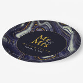 Personalisiert Blue Agate Wedding Mr. Mrs Pappteller (Schrägansicht)