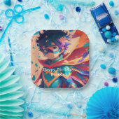 Personalisiert Blue and Red Anime Superhero Boy Pappteller (Party)