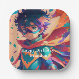 Personalisiert Blue and Red Anime Superhero Boy Pappteller