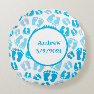 Personalisiert Blue Baby Boy Baby Feet Rundes Kissen