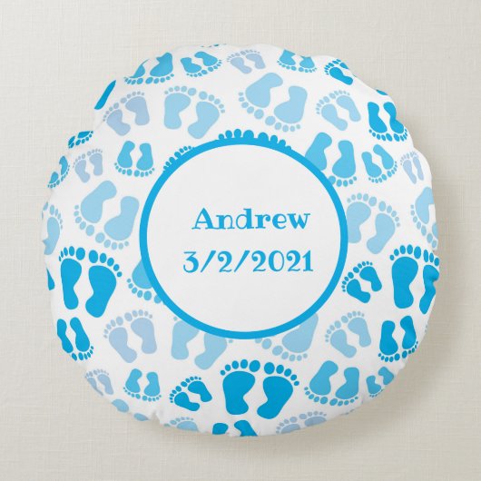 Personalisiert Blue Baby Boy Baby Feet Rundes Kissen (Vorderseite)