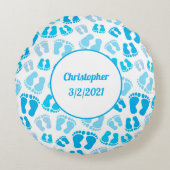 Personalisiert Blue Baby Boy Baby Feet Rundkissen Rundes Kissen (Vorderseite)