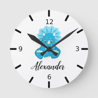 Personalisiert Blue Baby Dinosaurier Runde Wanduhr