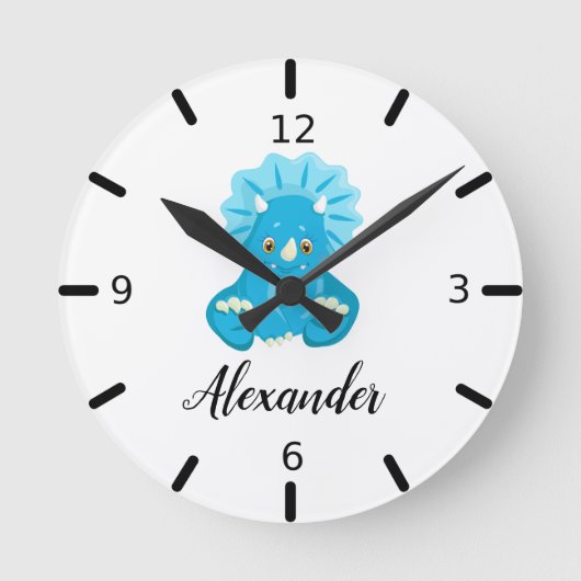 Personalisiert Blue Baby Dinosaurier Runde Wanduhr (Vorderseite)