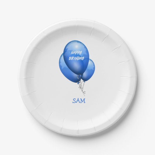 Personalisiert Blue Balloons Geburtstag Pappteller (Vorderseite)