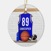 Personalisiert Blue Basketball Jersey Keramikornament (Links)