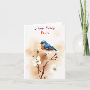 Personalisiert Blue Bird Blume Wasserfarbe Geburts Karte