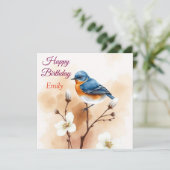 Personalisiert Blue Bird Blume Wasserfarbe Geburts Karte (Stehend Vorderseite)