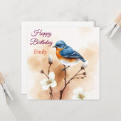 Personalisiert Blue Bird Blume Wasserfarbe Geburts Karte (Vorderseite/Rückseite Beispiel)