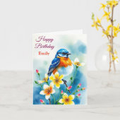 Personalisiert Blue Bird Blume Wasserfarbe Geburts Karte (Gelbe Blume)