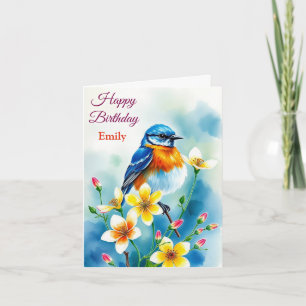 Personalisiert Blue Bird Blume Wasserfarbe Geburts Karte