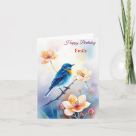 Personalisiert Blue Bird Blume Wasserfarbe Geburts Karte