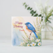 Personalisiert Blue Bird Blume Wasserfarbe Geburts Karte (Stehend Vorderseite)