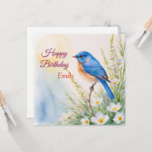 Personalisiert Blue Bird Blume Wasserfarbe Geburts Karte (Vorderseite/Rückseite Beispiel)