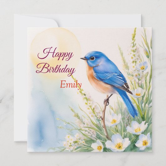 Personalisiert Blue Bird Blume Wasserfarbe Geburts Karte (Vorderseite)