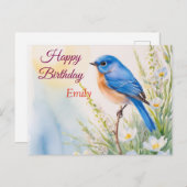 Personalisiert Blue Bird Blume Wasserfarbe Geburts Postkarte (Vorne/Hinten)
