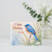 Personalisiert Blue Bird Blume Wasserfarbe Geburts Postkarte (Stehend Vorderseite)
