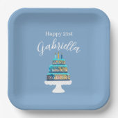 Personalisiert Blue Birthday Cake Pappteller (Vorderseite)
