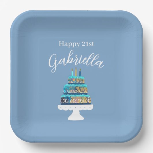 Personalisiert Blue Birthday Cake Pappteller (Vorderseite)