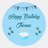 Personalisiert Blue Birthday Runder Aufkleber (Vorderseite)