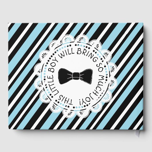 Personalisiert Blue & Black Stripes Babyduschbuch Gästebuch (Rückseite)