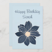 Personalisiert Blue Blume Happy Birthday Card (Vorne/Hinten)