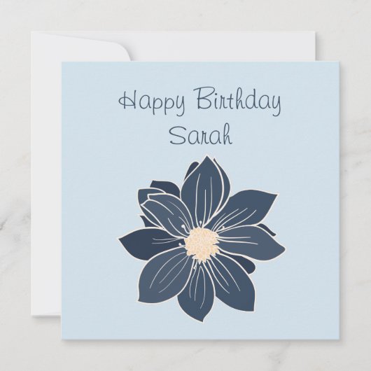 Personalisiert Blue Blume Happy Birthday Card (Vorderseite)