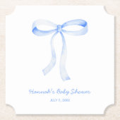 Personalisiert Blue Bow Baby Dusche Wasserfarbe Untersetzer (Vorderseite)
