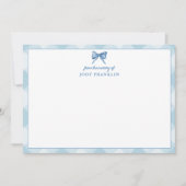 Personalisiert Blue Bow Gingham Baby Boy Stationer Dankeskarte (Vorderseite)
