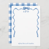 Personalisiert Blue Bow Gingham New Baby Stationer Mitteilungskarte (Vorne/Hinten)