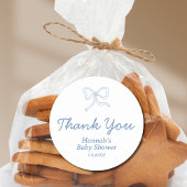 Personalisiert Blue Bow Ribbon Baby Dusche Gefalle Runder Aufkleber