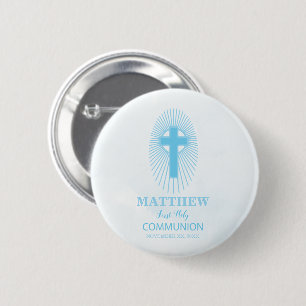 Personalisiert, Blue Boy Erstkommunion Kreuz Button