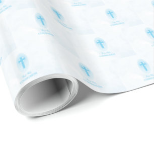 Personalisiert, Blue Boy Erstkommunion Kreuz Geschenkpapier