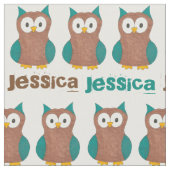 Personalisiert Blue Brown Wise Old Owl Bird Print Stoff (Nahaufnahme)